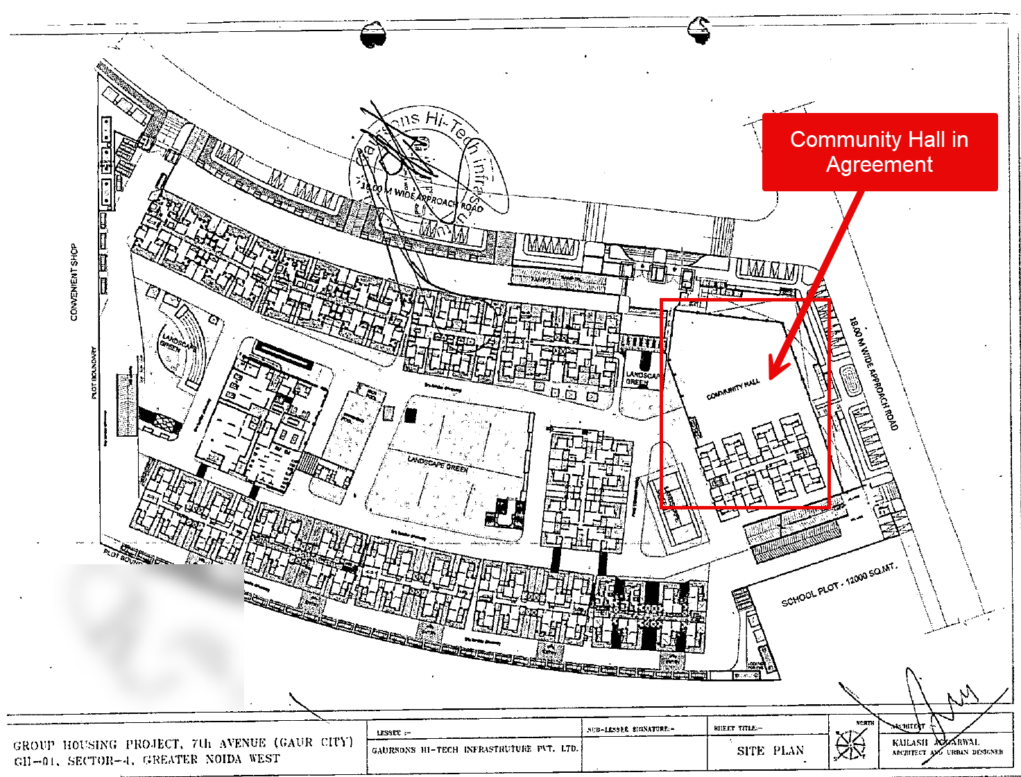 Project brochure showing community hall amenity