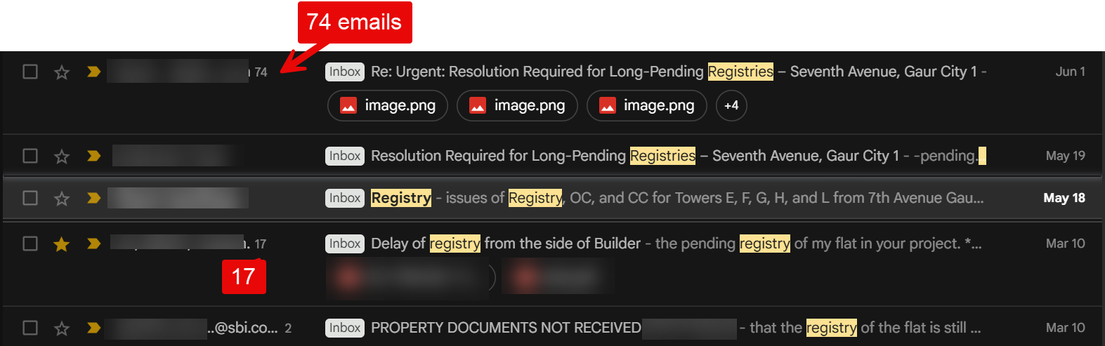 Registry related correspondence between residents and builder